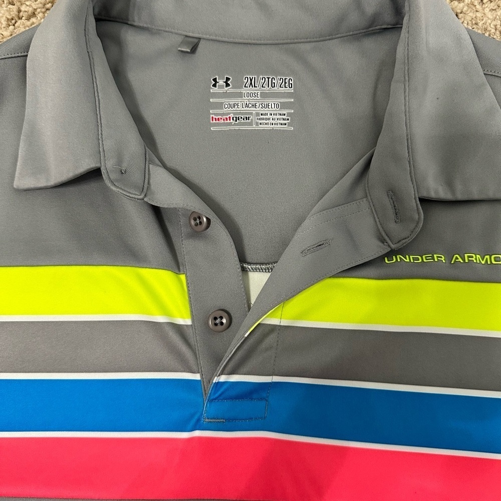 Under Armour Gray Polo with Vibrant Stripes - Picture 2 of 4